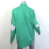 Kerri Rosenthal Heart Elbow Patch Shirt Green Size Large Long Sleeve Top