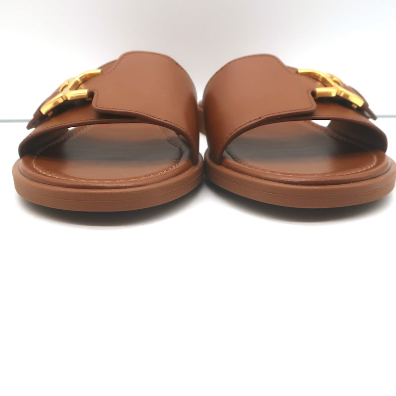 Chloe Marcie Buckled Slide Sandals Brown Leather Size 38 NEW