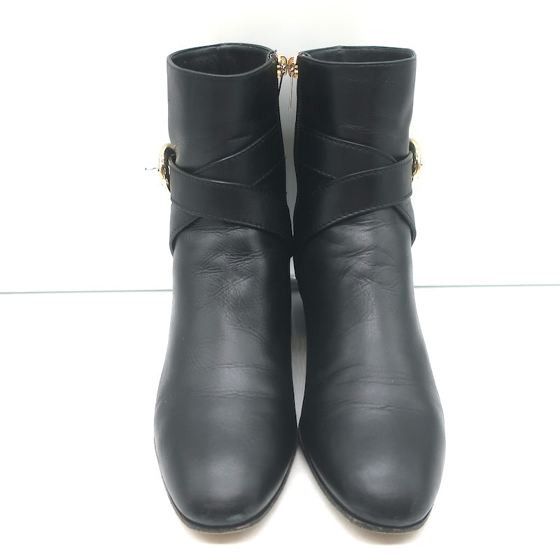 Jimmy Choo Blanka Wraparound-Buckle Ankle Boots Black Leather Size 38.5