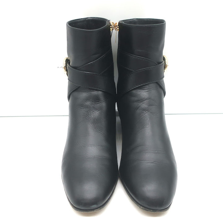 Jimmy Choo Blanka Wraparound-Buckle Ankle Boots Black Leather Size 38.5