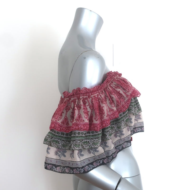 Zimmermann Amari Off-Shoulder Crop Top Multicolor Printed Chiffon Size 3 NEW