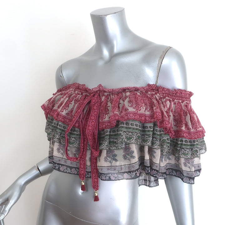 Zimmermann Amari Off-Shoulder Crop Top Multicolor Printed Chiffon Size 3 NEW