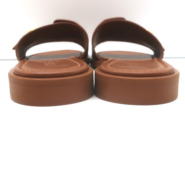 Chloe Marcie Buckled Slide Sandals Brown Leather Size 38 NEW