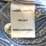 Natalie Martin Alex Midi Dress Blue/Cream Leaf Print Silk Satin Size Extra Small