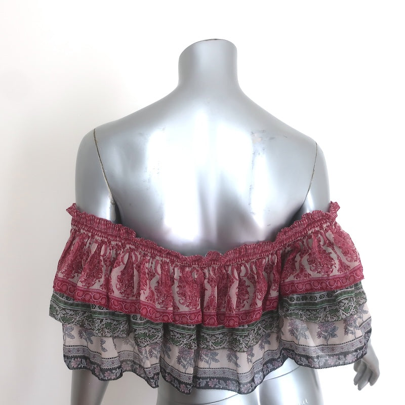 Zimmermann Amari Off-Shoulder Crop Top Multicolor Printed Chiffon Size 3 NEW