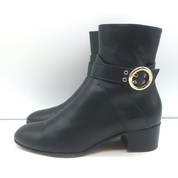 Jimmy Choo Blanka Wraparound-Buckle Ankle Boots Black Leather Size 38.5