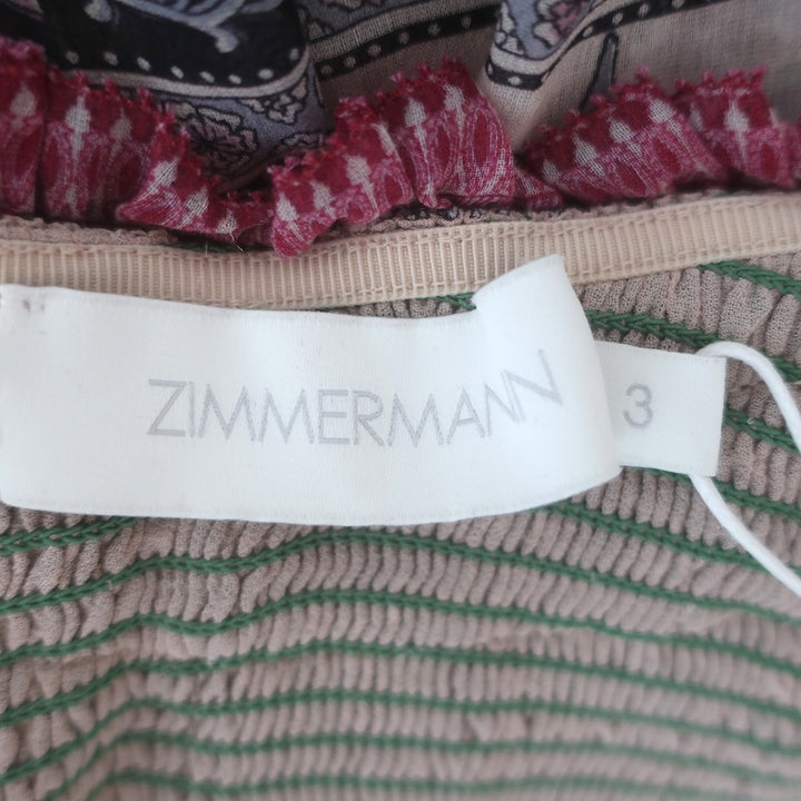Zimmermann Amari Off-Shoulder Crop Top Multicolor Printed Chiffon Size 3 NEW