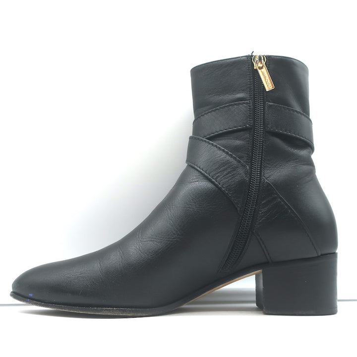 Jimmy Choo Blanka Wraparound-Buckle Ankle Boots Black Leather Size 38.5