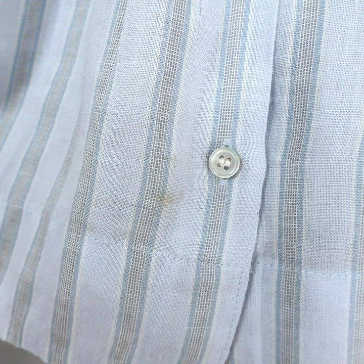 Doen Ruffled Collar Button Down Blouse Light Blue Striped Ramie Size Small
