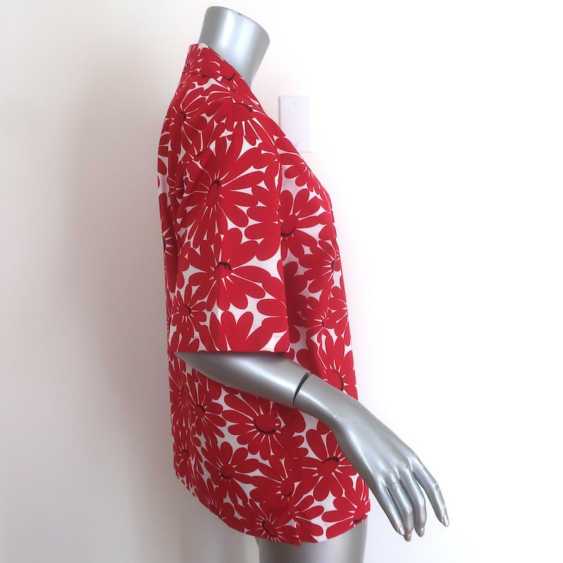 Prada Daisy Print Short Sleeve Button Down Shirt Red/White Cotton Size 42