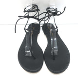 Gianvito Rossi Gwyneth Ankle Wrap Flat Sandals Black Leather Size 37.5