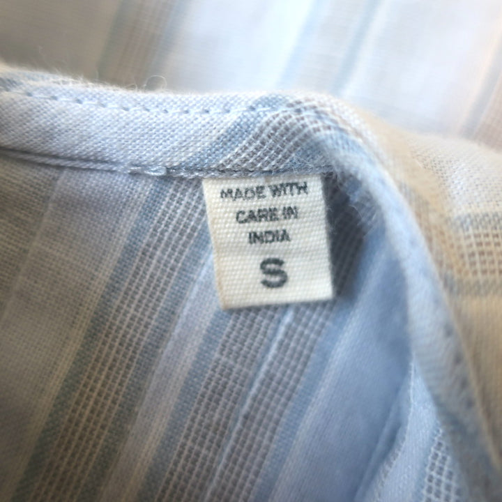 Doen Ruffled Collar Button Down Blouse Light Blue Striped Ramie Size Small