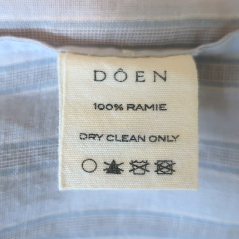 Doen Ruffled Collar Button Down Blouse Light Blue Striped Ramie Size Small