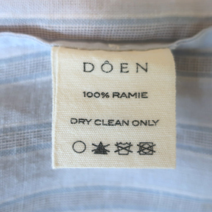 Doen Ruffled Collar Button Down Blouse Light Blue Striped Ramie Size Small