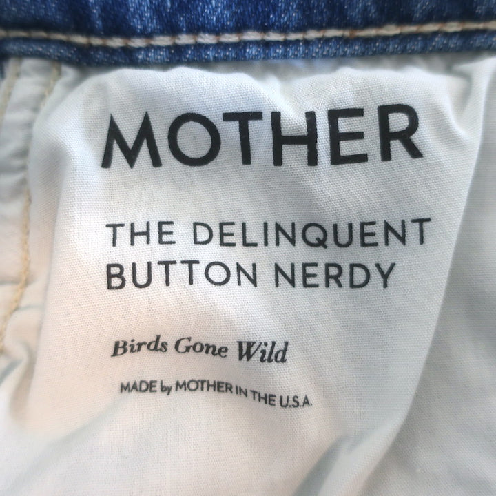 MOTHER The Delinquent Button Nerdy Wide Leg Jeans Birds Gone Wild Size 29 NEW