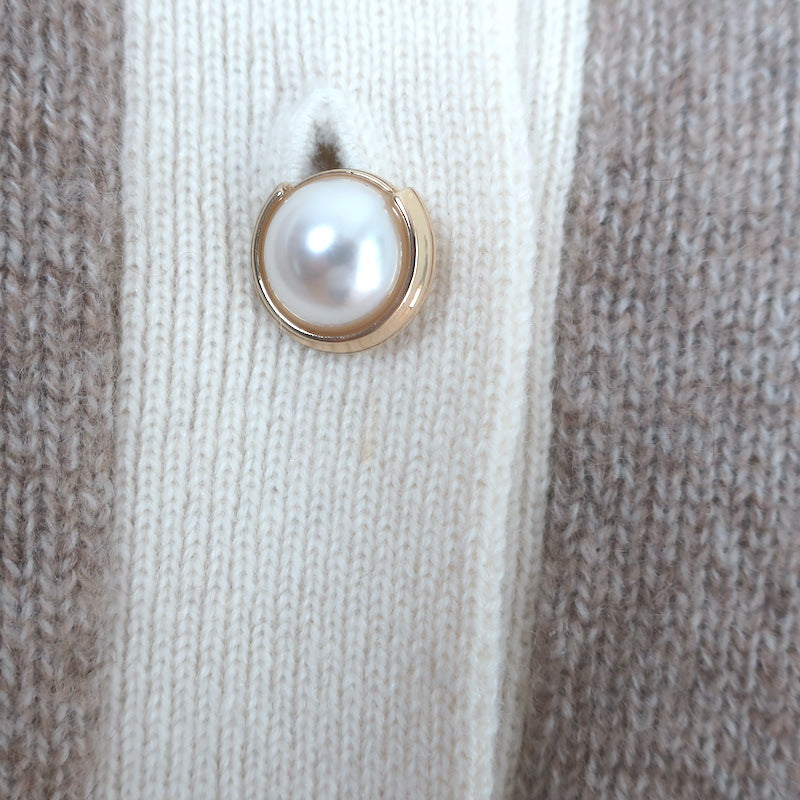 27 Miles Corrine Cashmere Faux Pearl-Button Cardigan Taupe Size Small