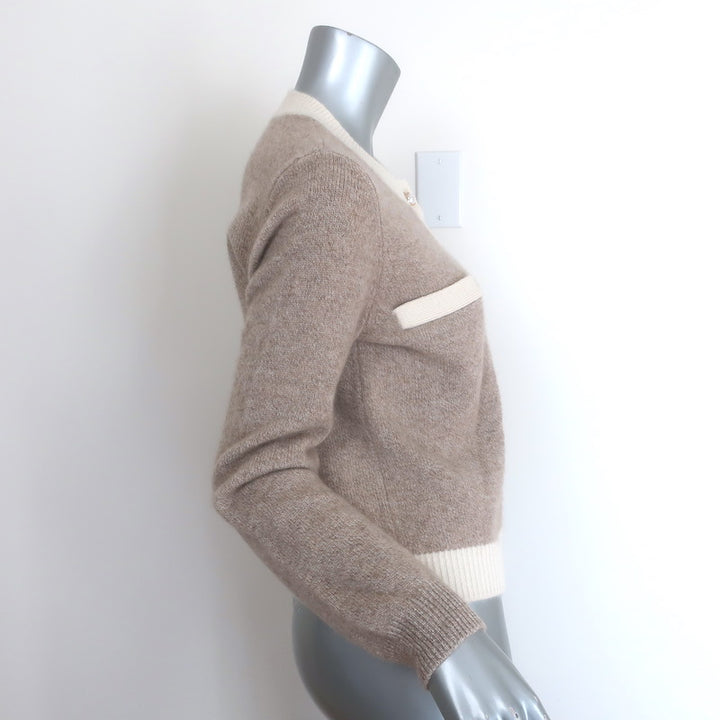 27 Miles Corrine Cashmere Faux Pearl-Button Cardigan Taupe Size Small