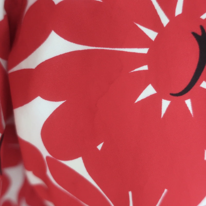 Prada Daisy Print Short Sleeve Button Down Shirt Red/White Cotton Size 42