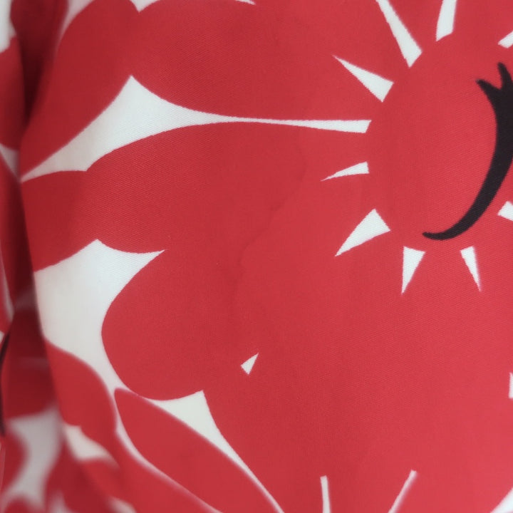 Prada Daisy Print Short Sleeve Button Down Shirt Red/White Cotton Size 42