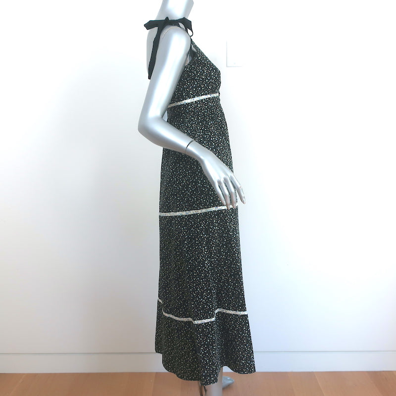 La Ligne Kate Tiered Midi Dress Black Floral Print Cotton Size Extra Small