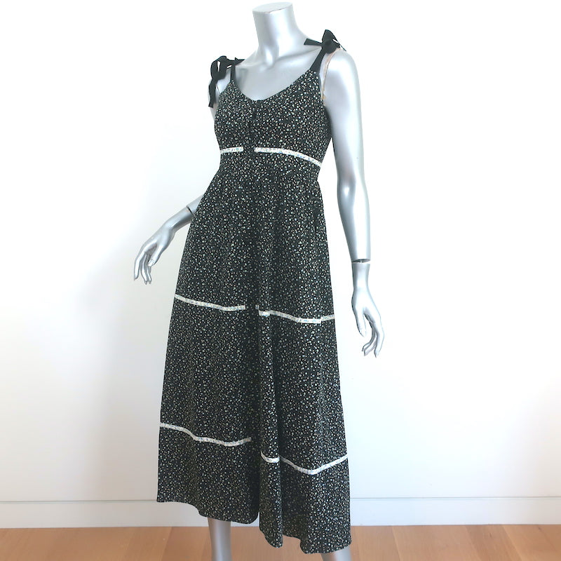 La Ligne Kate Tiered Midi Dress Black Floral Print Cotton Size Extra Small