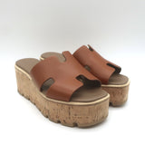 Hermes Eze 30 Cork Platform Wedge Sandals Brown Leather Size 36