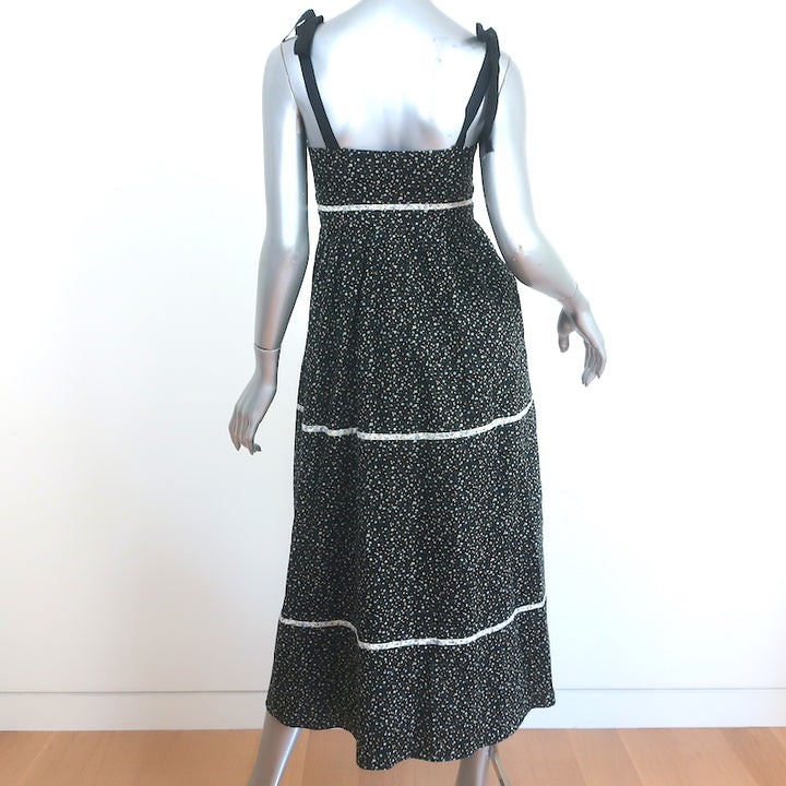La Ligne Kate Tiered Midi Dress Black Floral Print Cotton Size Extra Small