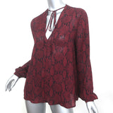 A.L.C. Tie Neck Blouse Red Snakeskin Print Silk Size 6 Long Sleeve Top