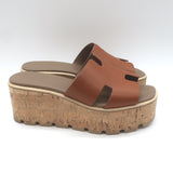 Hermes Eze 30 Cork Platform Wedge Sandals Brown Leather Size 36