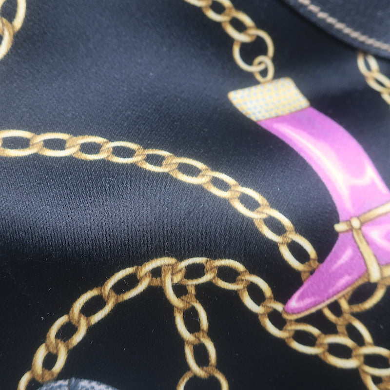 Gucci Charmy Medium Shoulder Bag Black Leather-Trim Chain Print Satin
