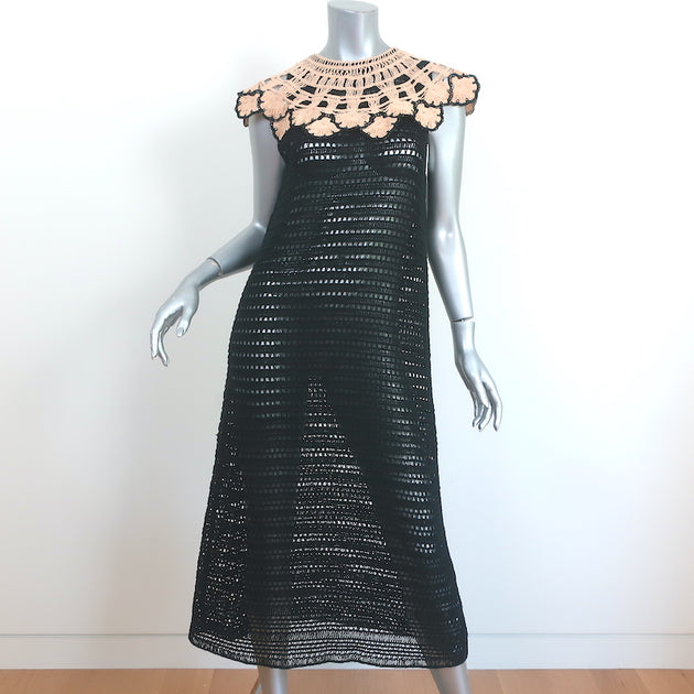 zara black crochet dress LONG COMBINATION CROCHET KNIT DRESS - Black