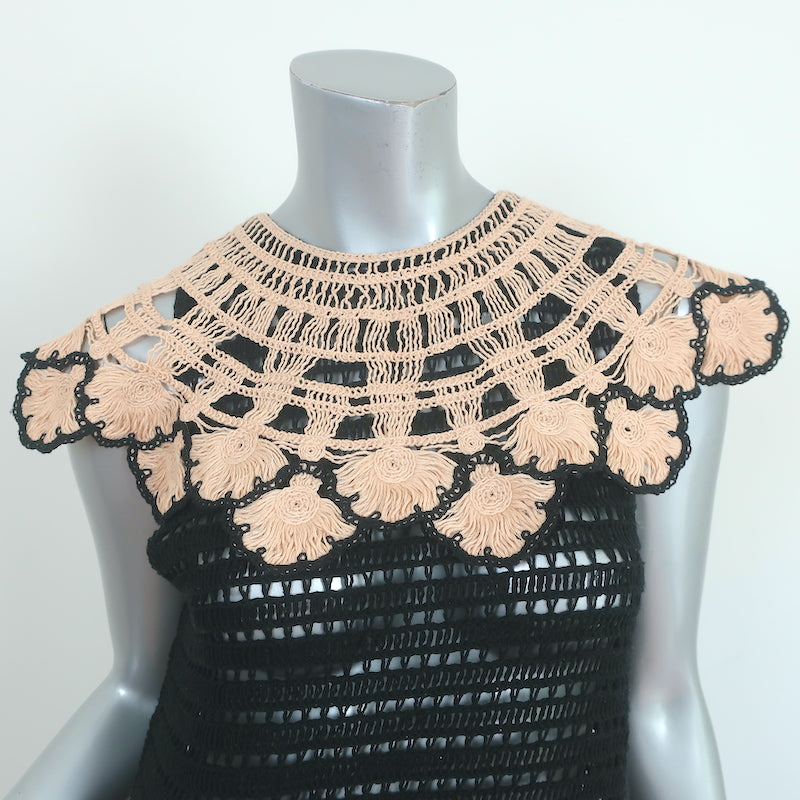 Zara Floral Crochet Sleeveless Midi Dress Black Size Extra Small-Small