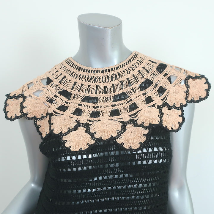 Zara Floral Crochet Sleeveless Midi Dress Black Size Extra Small-Small