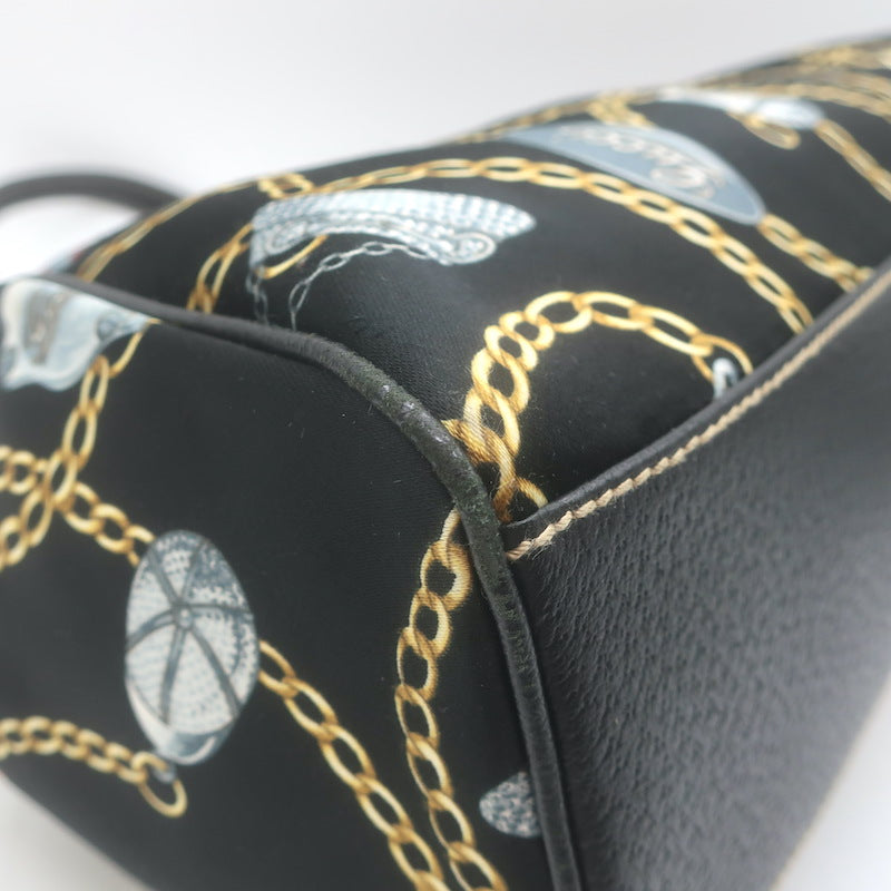 Gucci Charmy Medium Shoulder Bag Black Leather-Trim Chain Print Satin