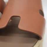 Hermes Eze 30 Cork Platform Wedge Sandals Brown Leather Size 36