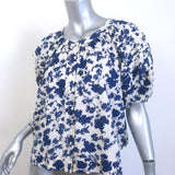 THE GREAT The Carriage Top White/Blue Floral Print Size 1 Puff Sleeve Blouse