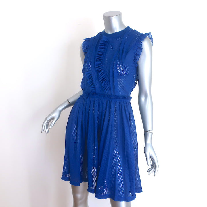 Givenchy Ruffled Mesh Pleated Mini Dress Cobalt Blue Size 36