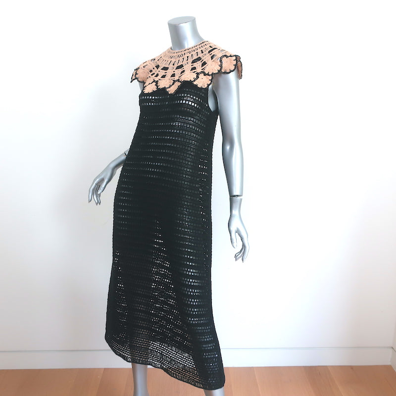Zara Floral Crochet Sleeveless Midi Dress Black Size Extra Small-Small