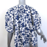 THE GREAT The Carriage Top White/Blue Floral Print Size 1 Puff Sleeve Blouse