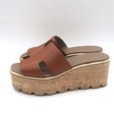 Hermes Eze 30 Cork Platform Wedge Sandals Brown Leather Size 36