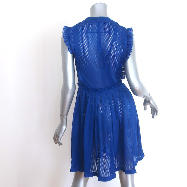 Givenchy Ruffled Mesh Pleated Mini Dress Cobalt Blue Size 36