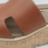 Hermes Eze 30 Cork Platform Wedge Sandals Brown Leather Size 36