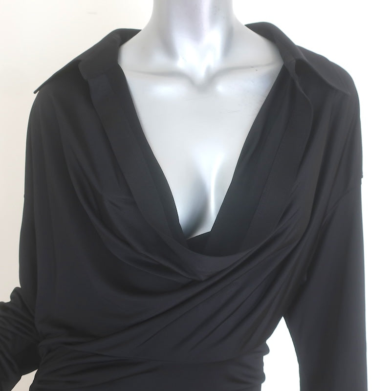 Alexander Wang Asymmetrical Draped Cowl Neck Midi Dress Black Jersey Size 12