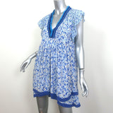 Poupette St Barth Sasha Mini Dress Blue Floral Print Size Medium
