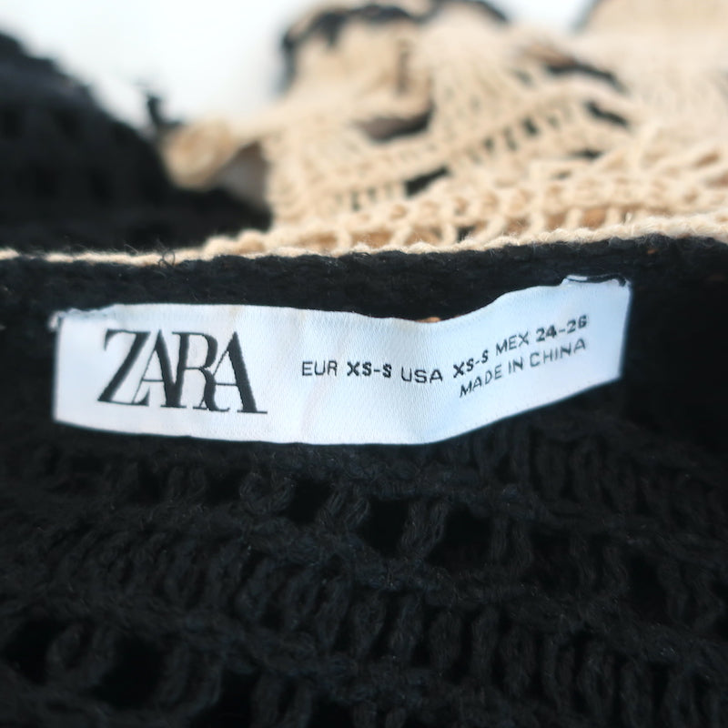 Zara Floral Crochet Sleeveless Midi Dress Black Size Extra Small-Small