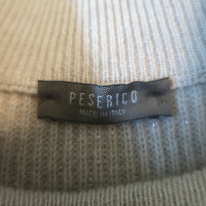Peserico Monili-Beaded Mixed Media Sweater Dress Taupe Knit &amp; Taffeta Size 38