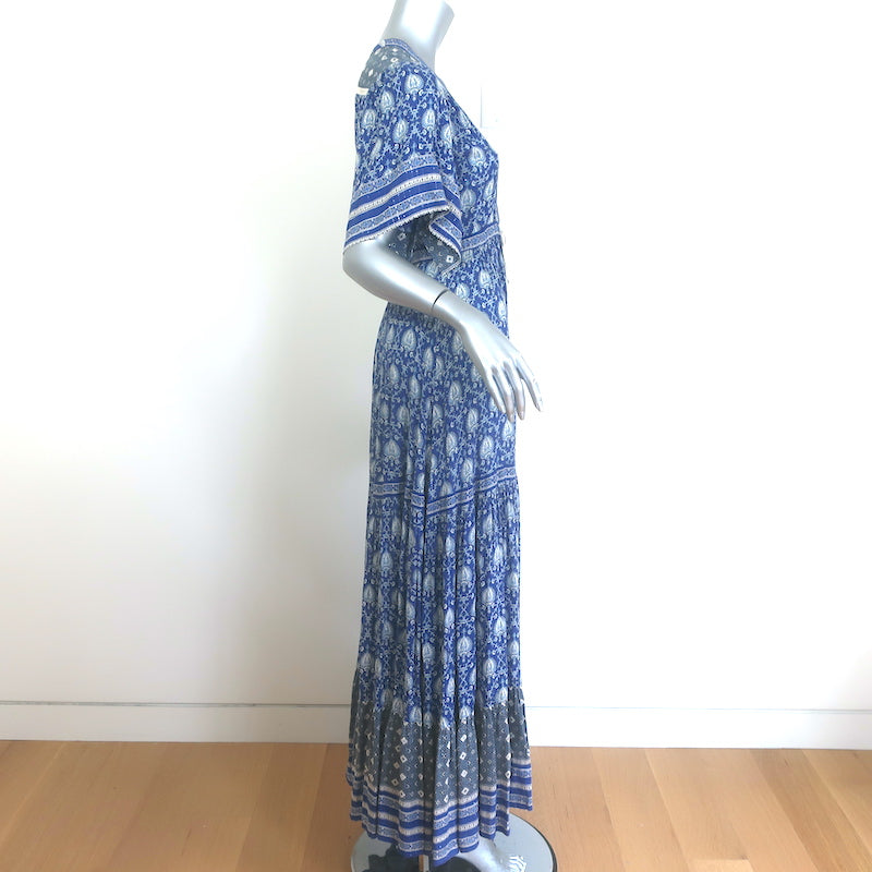 Spell &amp; The Gypsy Oracle Maxi Dress Blue Metallic Paisley Print Size Extra Small