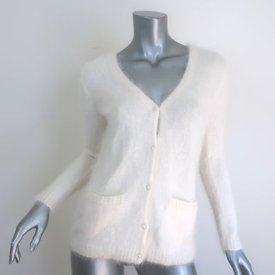 Jenni Kayne Pearl-Button Cardigan Cream Angora-Blend Size Extra Small