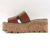 Hermes Eze 30 Cork Platform Wedge Sandals Brown Leather Size 36