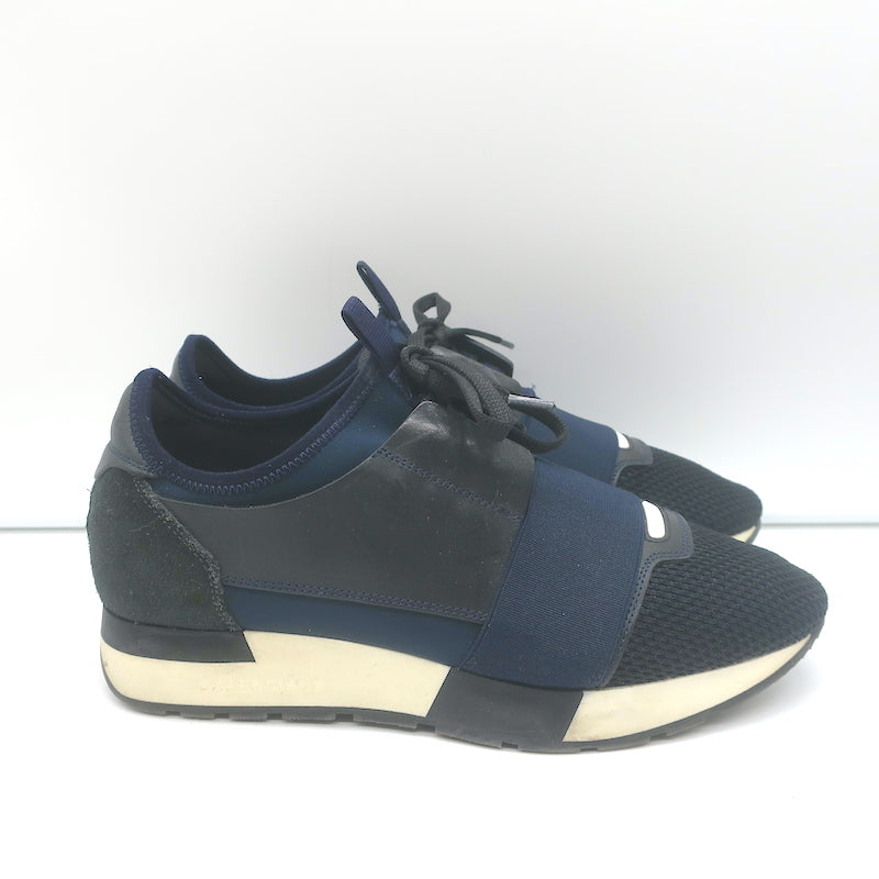 Balenciaga Race Runner Sneakers Navy Leather &amp; Mesh Size 37
